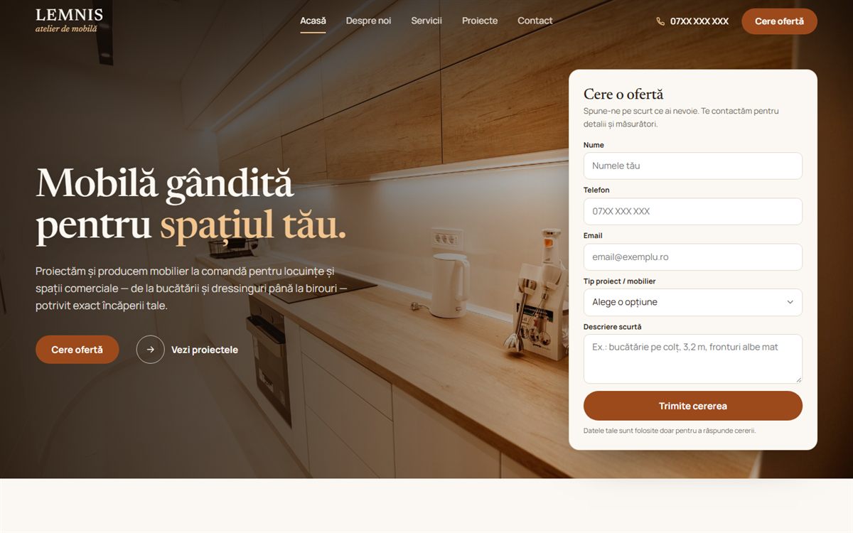 Captură de ecran: Șablon pentru producători de mobilă